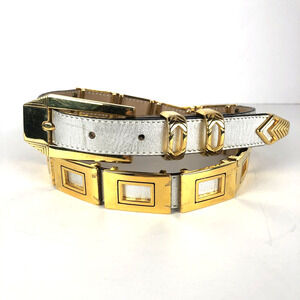 B.B. BELT by SIMON‎ Genuine Leather & Solid Brass Belt Sz 32 M Silver Gold Glam